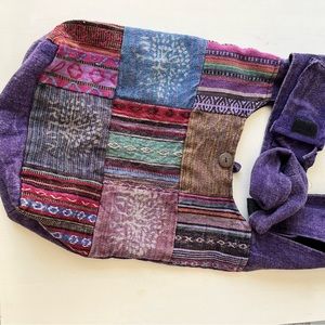 Patchwork bag quilted 70’s hippie yoga earthy purple crossbody shoulder purse